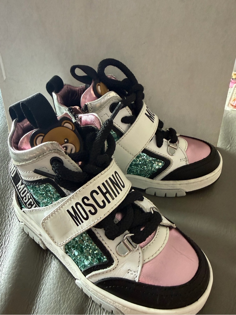 Moschino Kids' Glittery Pink and Black Sneakers
